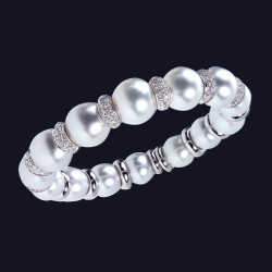 18K White Gold Diamond and South Sea Pearl Bracelet