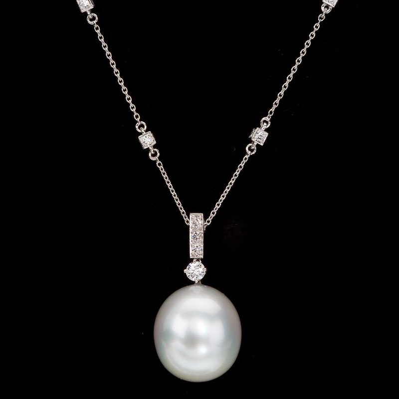 Platinum Diamond and South Sea Pearl Necklace