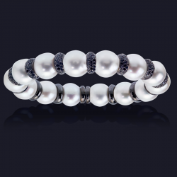 18K White Gold and Black Diamond and South Sea Pearl Bracelet