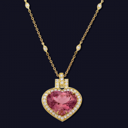 18K Yellow Gold Pink Tourmaline and Diamond Necklace