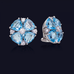 18K White Gold Blue Topaz and Diamond Earrings