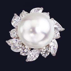 Platinum Diamond and South Sea Pearl Ring