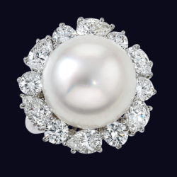 Platinum Diamond and South Sea Pearl Ring