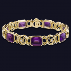 18K Yellow Gold Amethyst and Diamond Bracelet