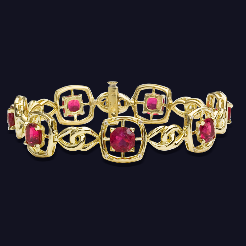 18K Yellow Gold Rubelite and Diamond Bracelet