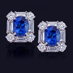 Platinum Blue Sapphire and Diamond Earrings
