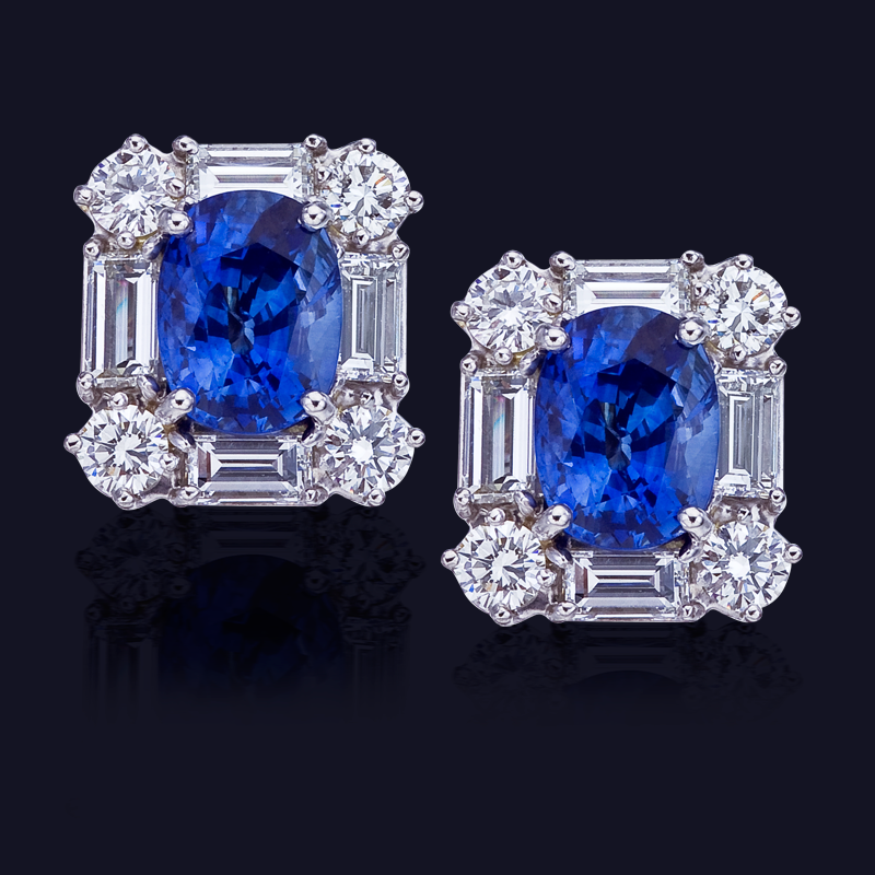 Platinum Blue Sapphire and Diamond Earrings