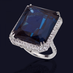 18K White Gold Iolite and Diamond Ring
