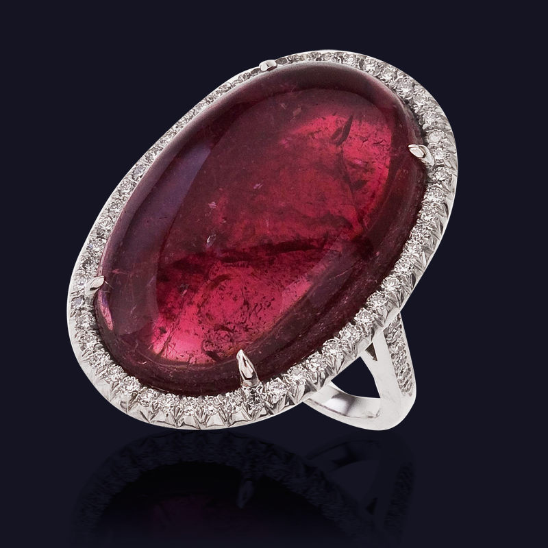 18K White Gold Rubelite and Diamond Ring