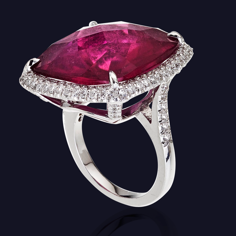 18K White Gold Rubelite and Diamond Ring