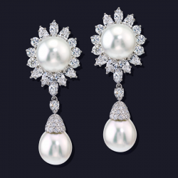 Platinum Diamond and South Sea Pearl Earrings