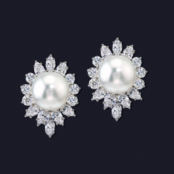 Platinum Diamond and South Sea Pearl Earrings