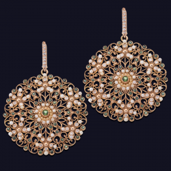 Rose Gold, Green Tourmaline, Pearl and Diamond Earrings