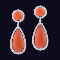 Platinum Coral and Diamond Earrings