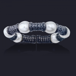 18K White Gold and Black Diamond and South Sea Pearl Bracelet