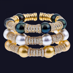 18K Yellow Gold Diamond and Colored Pearl Bracelets