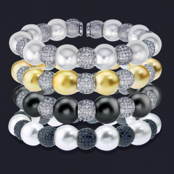 18K White Gold Diamond and Colored Pearl Bracelets