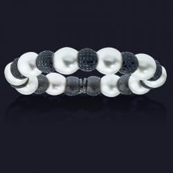 18K White Gold and Black Diamond and South Sea Pearl Bracelet