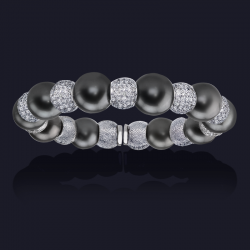 18K White Gold Diamond and Tahitian Pearl Bracelet