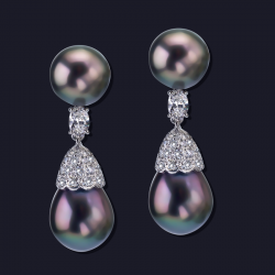 Platinum Tahitian Pearl and Diamond Earrings