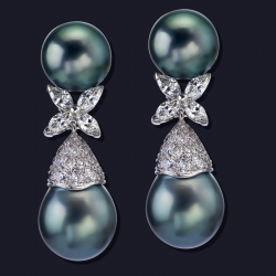 Platinum Tahitian Pearl and Diamond Earrings