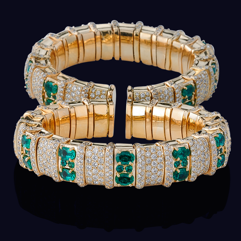 18K Yellow Gold Emerald and Diamond Bracelet