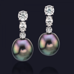 Platinum Diamond and Tahitian Pearl Earrings