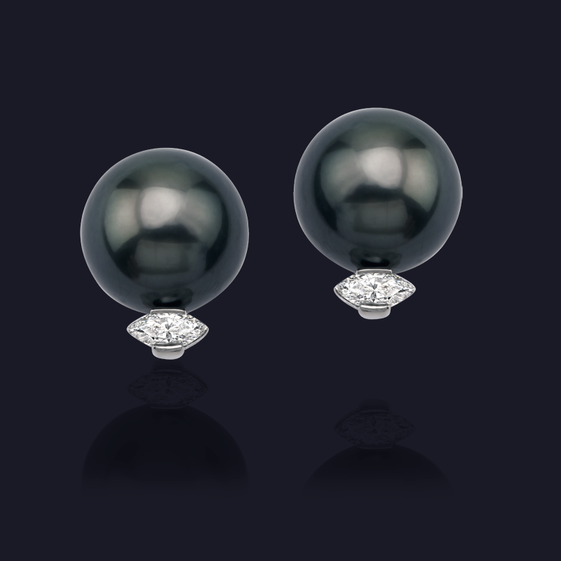 Platinum Diamond and Tahitian Pearl Earrings