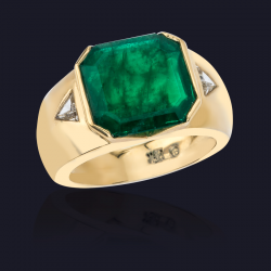 18K Yellow Gold Emerald and Diamond Ring