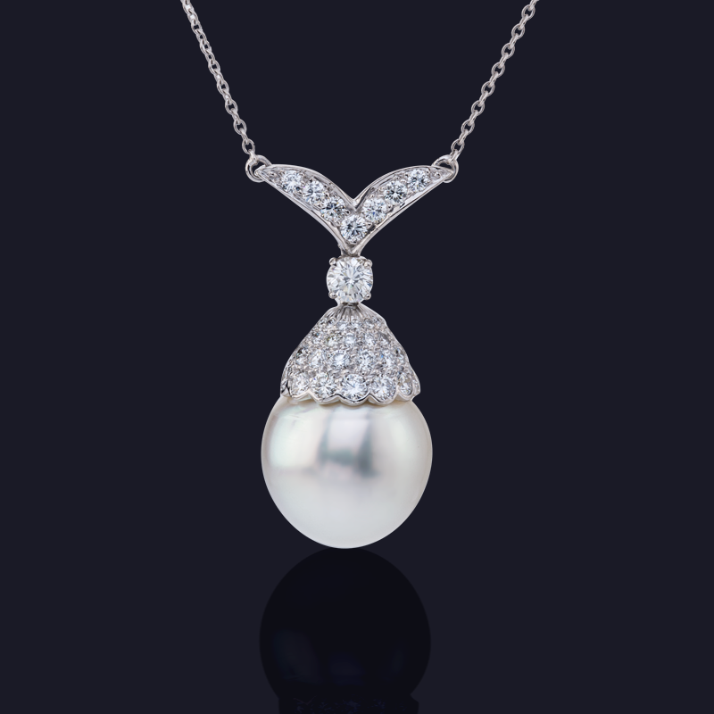 Platinum Diamond and South Sea Pearl Necklace