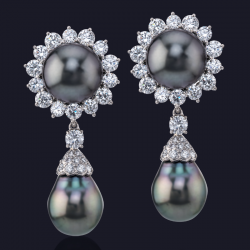 Platinum Diamond and Tahitian Pearl Earrings