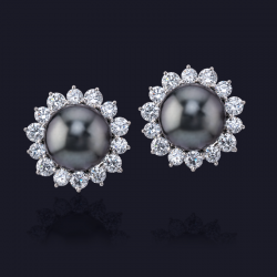 Platinum Diamond and Tahitian Pearl Earrings