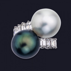 18K White Gold Diamond South Sea and Tahitian Pearl Ring