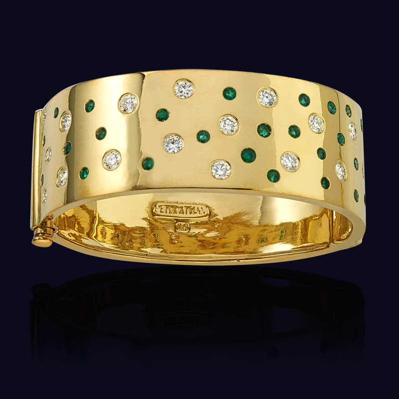 18K Yellow Gold Emerald and Diamond Bracelet