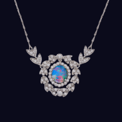 Platinum Australian Black Opal and Diamond Necklace