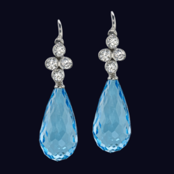 18K White Gold Blue Topaz and Diamond Earrings