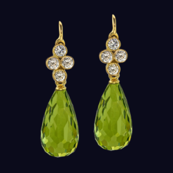 18K Yellow Gold Peridot and Diamond Earrings