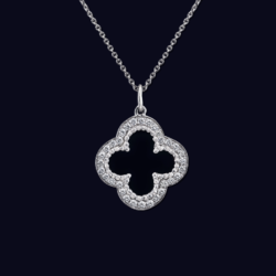 18K White Gold Black Onyx and Diamond Necklace