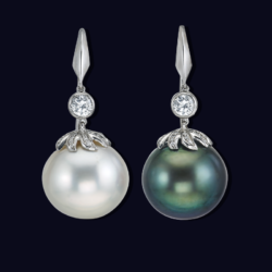 Platinum Diamond, South Sea Pearl and Tahitian Pearl Earrings