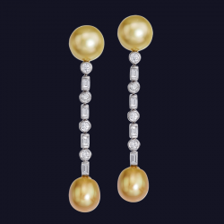 Platinum Diamond and Golden Pearl Earrings