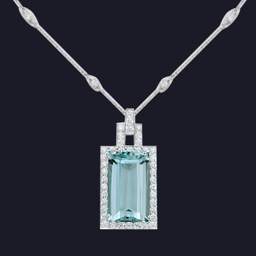 Platinum Aquamarine and Diamond Necklace