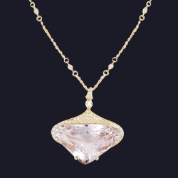 18K Yellow Gold Kunzite and Diamond Necklace